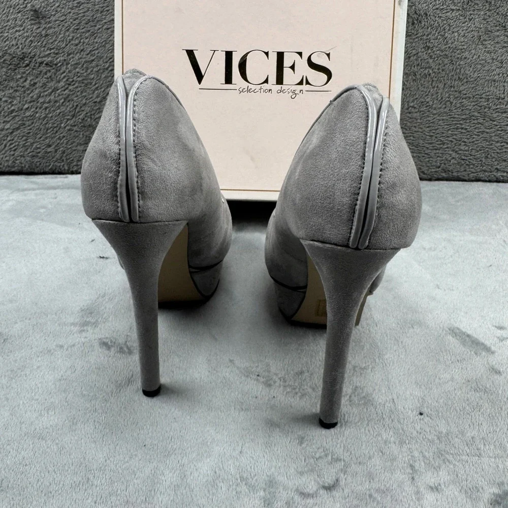 Vices Grey‎ Faux Suede Platform Pumps Stiletto Heels 1167-5 Size 37